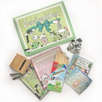 Geschenkbox, m. Ausmalbüchern, Audio-CDs u. Stiften