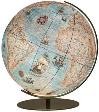 Columbus IMPERIAL Leuchtglobus, 40 cm Kugeldurchmesser, handkaschiert, Vintage-Kartenbild mit handgezeichneten Illustrationen, m