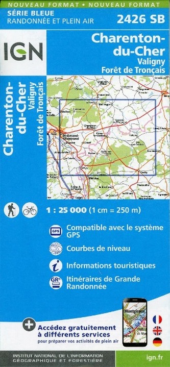 IGN Karte, Serie Bleue Charenton-du-Cher. Valigny. Forêt de Tronçais