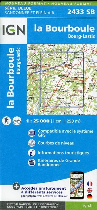 IGN Karte, Serie Bleue Bourg-Lastic. La Bourboule