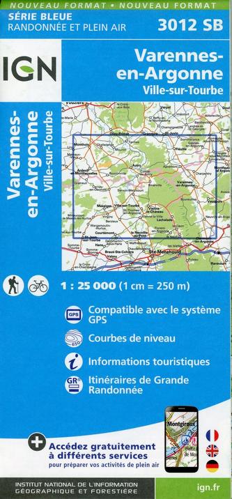 IGN Karte, Serie Bleue Varennes-en-Argonne. Ville-sur-Tourbe