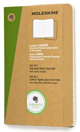 Moleskine Evernote Notizbuch, Pocket, A6, liniert, soft cover, Kraft/Natur, 2er-Set