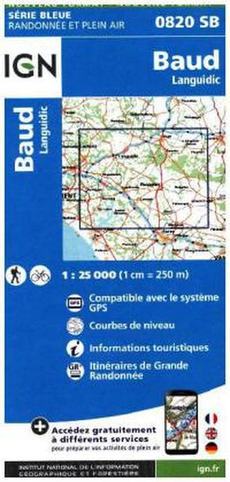 IGN Karte, Carte de randonnée (et plein air) Baud Languidic