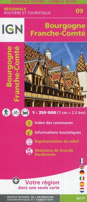 IGN Karte, Régionale Routière et Touristique Bourgogne Franche-Comté
