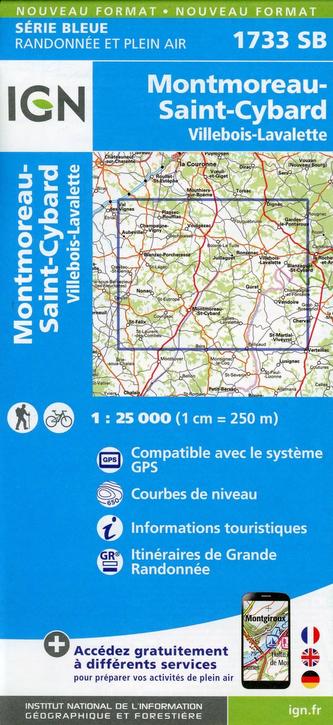 IGN Karte, Serie Bleue Montmoreau, St-Cybard, Villebois-Lavalette