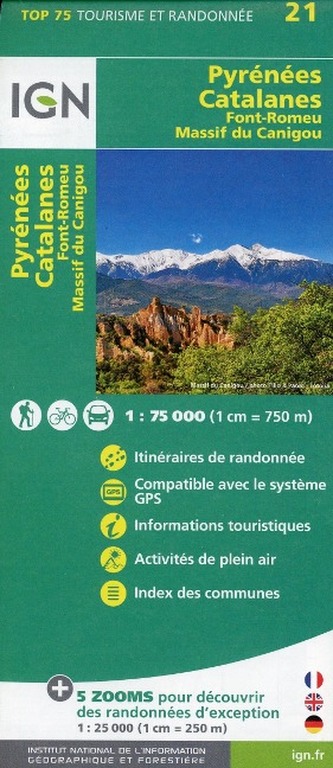IGN Karte, Tourisme et Randonnée Pyrénées Catalanes - Font Romeu - Massif du Canigou