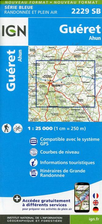 IGN Karte, Serie Bleue Guéret.Ahun
