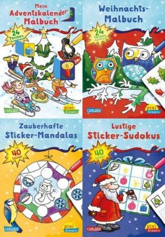 Pixi kreativ - Weihnachtsspaß mit Adventskalender und Stickern, 4 Hefte
