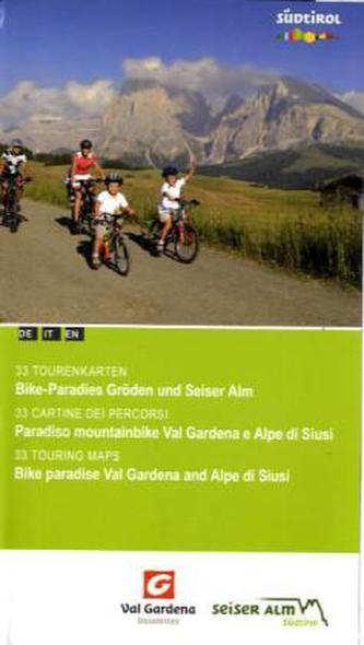Bike-Paradies Gröden und Seiser Alm, 33 Tourenkarten. Paradiso mountainbike Val Gardena e Alpe di Siusi, 33 cartine dei percosi.