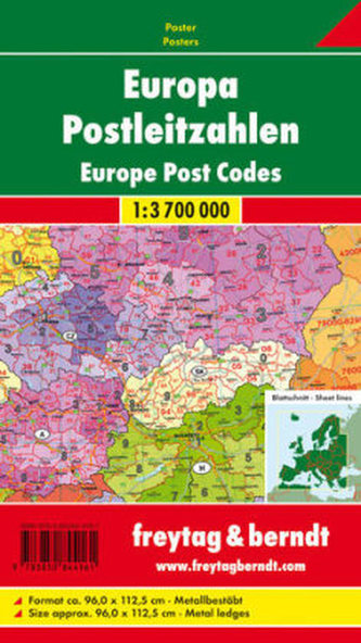 Freytag & Berndt Poster Postleitzahlenkarte Europa, mit Metallstäben