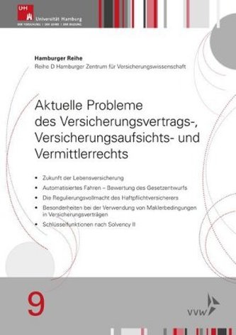 Aktuelle Probleme des Versicherungsvertrags-, Versicherungsaufsichts- und Vermittlerrechts Aktuelle Probleme des Versicherungsvertrags-, Versicherungsaufsichts- und Vermittlerrechts