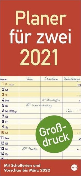 Großdruck Planer für zwei 2021