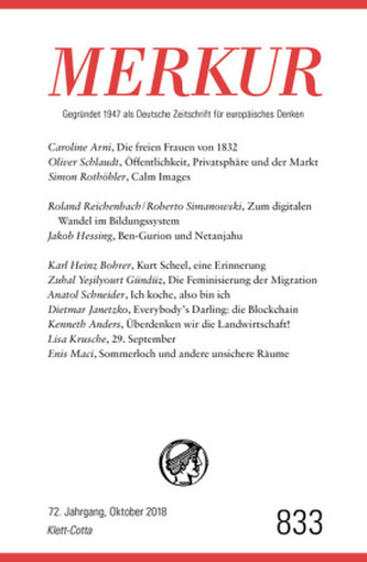 MERKUR Deutsche Zeitschrift für europäisches Denken. Nr.833