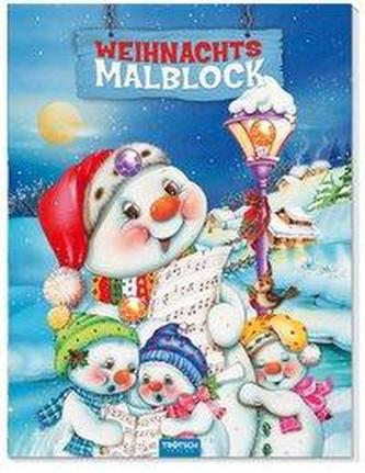 Schneemann-Malblock mit 3 Glitzersteinen und Farbvorlage Weihnachtsmalblock