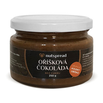 Nutspread Oříšková čokoláda - lískooříškové máslo s kešu, kakaem a kousky oříšků Nutspread 250 g