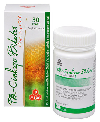 Purus Meda PM Ginkgo Biloba + royal jelly + Q10 30 kapslí Purus Meda PM Ginkgo Biloba + royal jelly + Q10 30 kapslí