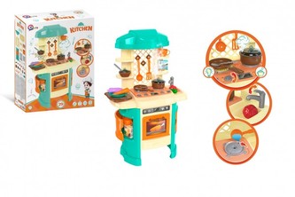 Kuchyňka s doplňky plast na baterie se světlem se zvukem v krabici 48x62x20cm