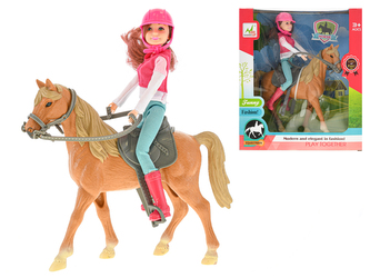 Kůň 26cm s jezdkyní 21cm v krabičce