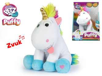 Jednorožec Puffy plyšový 26cm veselý smějící a pohybující se na baterie 18m+ v krabičce
