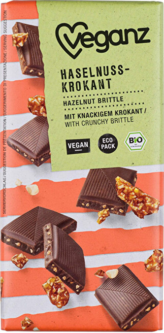 Veganz Čokoláda s lískovooříškovým krokantem, Bio 80 g