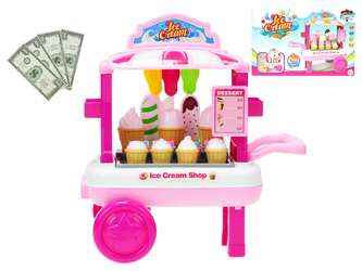 Vozík zmrzlinový pojízdný 23x33x20cm s doplňky v krabičce