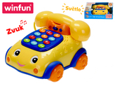 Telefonek 16cm naučný žluto-modrý 2funkce na baterie se světlem a zvukem 12m+ v krabičce