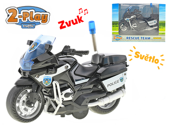 Motorka USA policejní 13cm kov zpětný chod na baterie se světlem a zvukem v krabičce