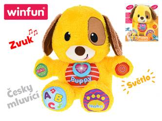 Puppy naučný pejsek 33cm česky mluvící na baterie se světlem a zvukem 6m+ v krabičce
