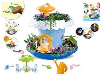 Chaloupka kouzelná modrá 27cm se zahrádkou k pěstování rostlin s doplňky v krabičce