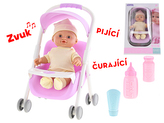 Miminko 24cm pijící a čurající na baterie 4zvuky v kočárku s doplňky v krabičce