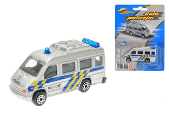 Auto policie dodávka 7cm kov volný chod na kartě