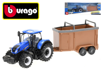 Bburago New Holland T3.315 traktor 12cm na setrvačník s přívěsem v krabičce