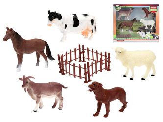 Zvířátka farma 10-12cm 5ks s plotem v krabičce