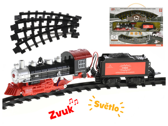 Vláček s vagónkem 33cm + dráha 86cm na baterie se světlem a zvukem v krabičce