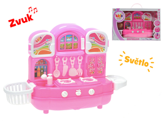 Kuchyňka 37x25x13cm na baterie se světlem a zvukem s doplňky 11ks v krabičce