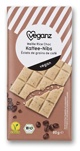 Veganz Bílá čokoláda s kávovými zrnky, Bio 80 g