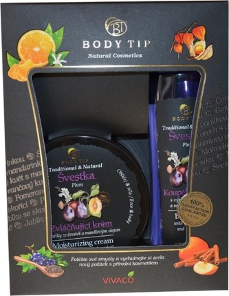 body tip Dárková kazeta Švestka - Zvláčňující krém 200 ml + Pěna do koupele 200 ml