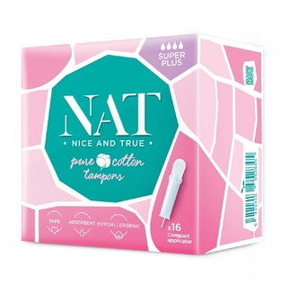 Tampony NAT nice & true z organické bavlny -  s aplikátorem - super plus (16 ks)