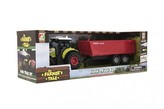 Traktor s vlekem plast 35cm na setrvačník na baterie se zvukem se světlem v krabici 39x13x13cm