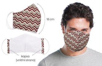 Ústní rouška bavlněná na gumičku s vnitřní kapsou - chevron vínový - délka oblouku 18cm