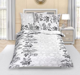 Povlečení krepové - pnoucí květ šedý - 140x220, 70x90 cm