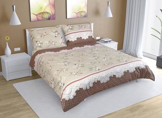 Povlečení bavlna na dvoudeku - kávová kytička - 1x 220x200, 2ks 70x90 cm (220 cm šířka x 200 cm délka)