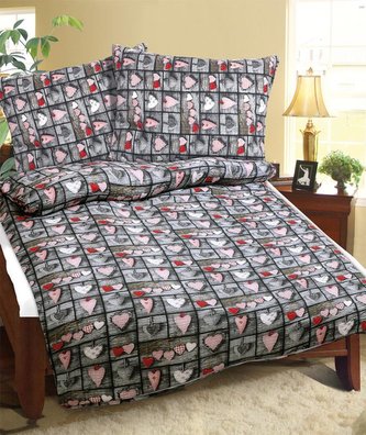 Povlečení krepové - červené srdce - 140x200, 70x90 cm