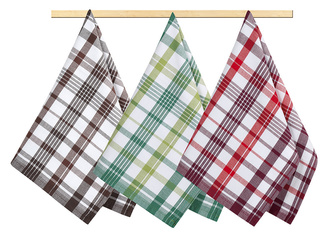 Kuchyňské utěrky - zelené, hnědé, červené káro - 50x70 cm