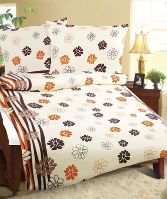 Povlečení flanelové - oranžové květy - 140x200, 70x90 cm