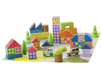 Jeujura Dřevěná stavebnice mini vesnička 40 dílů