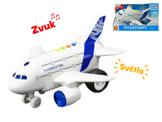 Letadlo dopravní 24cm na setrvačník na baterie se světlem a zvukem v krabičce