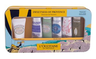 L´Occitane Almond tělový krém 20 ml + krém na ruce 5 x 30 ml + plechová krabička