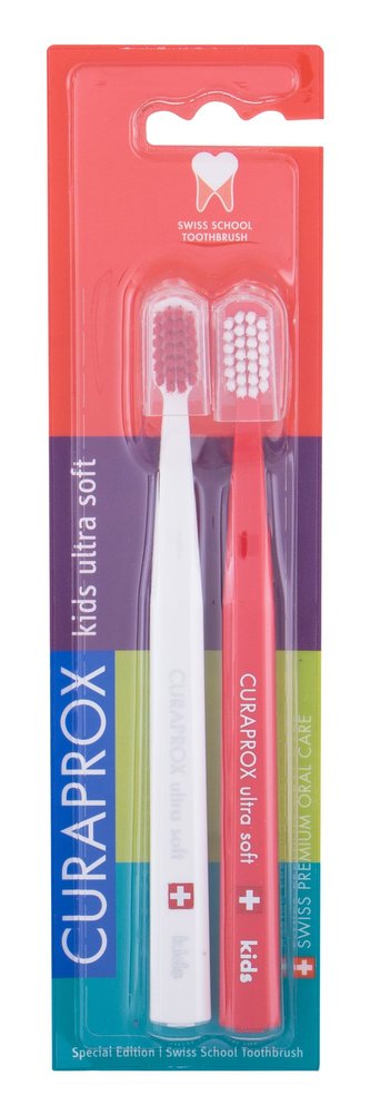 Curaprox Velmi jemný zubní kartáček pro děti Kids Ultra Soft (Duo Pack Special Edition / Red & White) child