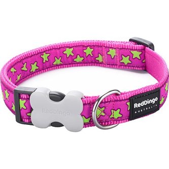 Obojek RD 20 mm x 30-47 cm - Stars Lime on Hot Pink